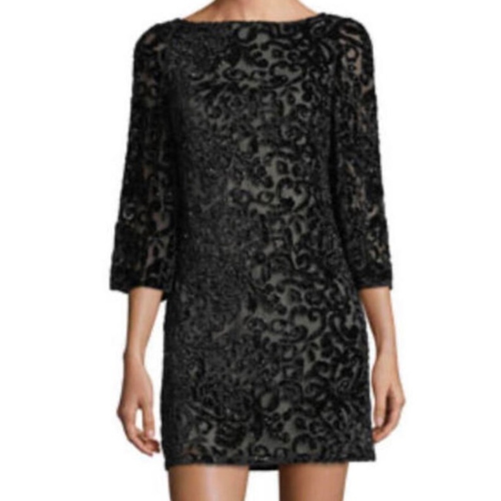 ALICE + OLIVIA black velvet beaded mini dress